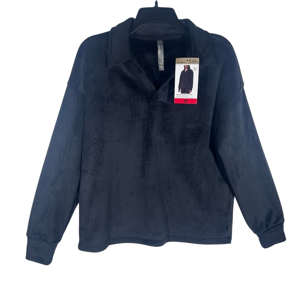 Mondetta Black Corduroy Fleece Pullover Relaxed Fit Dropped Shoulder Medium NEW